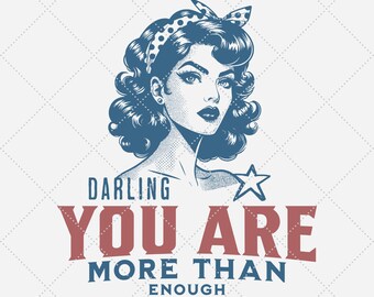 Retro Frau Clipart PNG, Liebling du bist genug, Inspiration Zitat (digitaler Download)