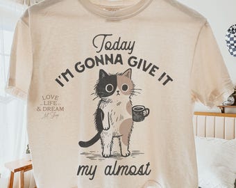 Gato divertido con café PNG, clipart de humor perezoso (descarga digital)