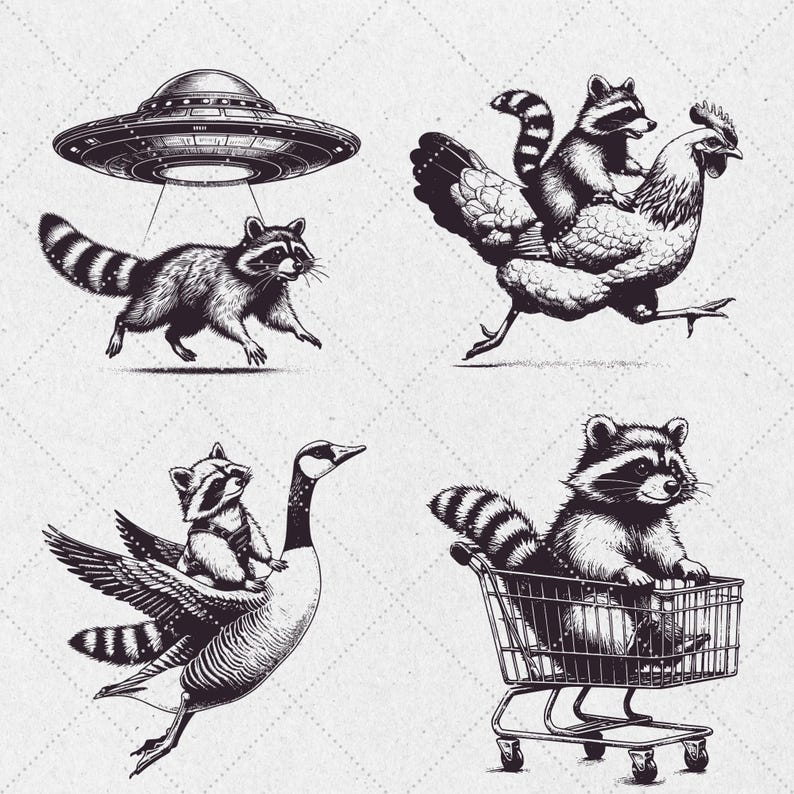 Rooster And Racoons Funny Raccoon PNG Clipart Bundle, Trash Panda Designs (digital Download ...
