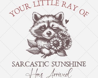 Procione sarcastico con girasoli PNG, citazione divertente (download digitale)