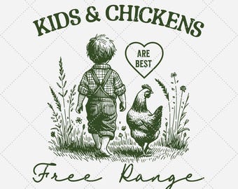 Kids & Chickens Free Range PNG, Farm Country Life (Digital Download)