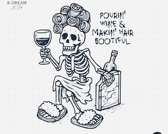 Amateur de vin squelette drôle PNG : Graphique d'Halloween (téléchargement numérique)