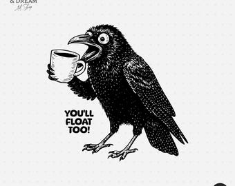 Gothic Rabe Kaffee PNG, gruseliges Halloween Krähen Design (digitaler Download)