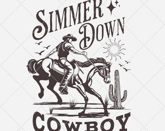 Simmer Down Cowboy PNG, Western Rodeo Shirt Design (15x18 in)