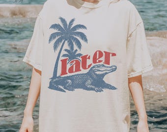 Retro Alligator PNG | Lazy Gator, Tropical Palm Design (Digital Download)