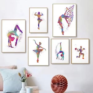 20 Watercolor Gymnast & Dancer Wall Art Prints | Colorful Fitness Decor | Inspirational Room Decor