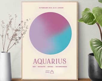 Aquarius Zodiac Poster | Astrology Poster | Zodiac Gifts | Trendy Wall Art | Zodiac Birth Poster | Custom Zodiac Poster | Zodiac Sign