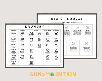 Laundry Room Prints Set: Stain Removal, Laundry Symbols Guide (Digital Download)