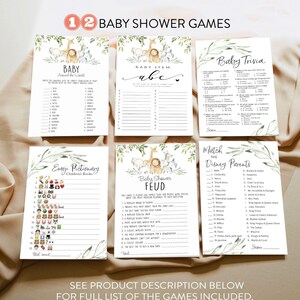 12 Lot de jeux de douche de bébé | téléchargement instantané | Jeu de douche de bébé eucalyptus | e | Baby Shower Family Feud Jeu | Jeu de baby shower Little Cutie