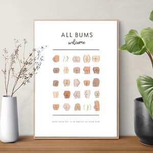 Arte para todos los traseros bienvenidos / Letrero para puerta de baño / Póster para inodoro / Letrero de baño / Arte para traseros / Todos los traseros bienvenidos / Arte de pared para baño