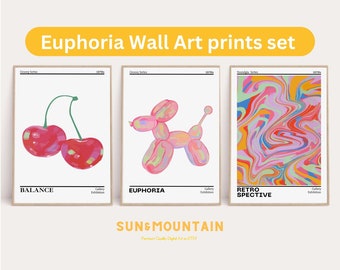 Conjunto de impressões de arte de parede com perspectiva retrô: pôsteres de aura psicodélica (download digital)