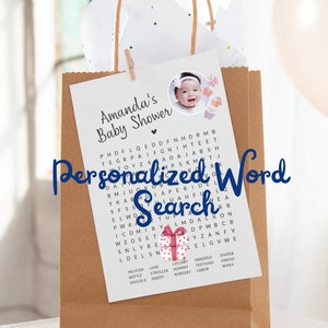 Personalized Baby Shower Word Search - Printable Baby Shower Game - Baby Word Search - Black and White Gender Neutral Baby Shower Activity