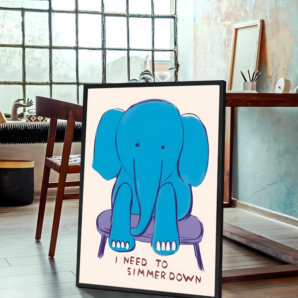 Blue Elephant Poster. Contemporary Art. Funky Wall Decor. Funny Quotes Print. Coffee Poster, abstract animal wall decorative Prints