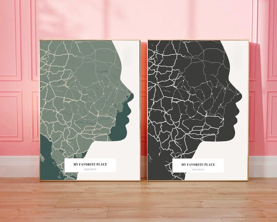 Custom Map Face Print | Anniversary Gift | Where We Met Map | Map Art | Map Gifts | Graduation Gifts | Digital Download | Different Colors