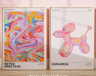 Retro Spective & Euphoria Art Print Set: 70s Psychedelic Wall Decor (Digital Download)