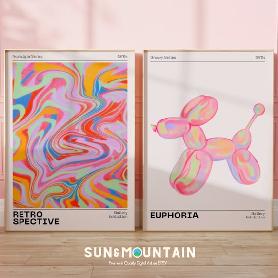 Retro Spective & Euphoria Art Print Set: 70s Psychedelic Wall Decor (Digital Download)