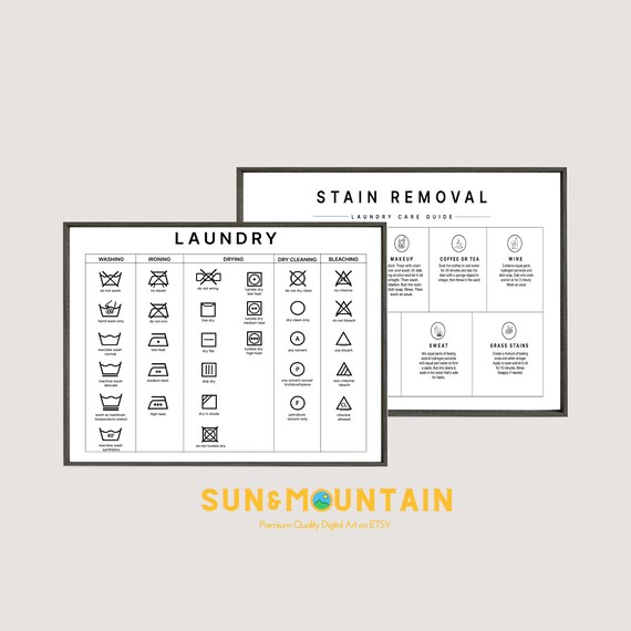 Laundry Room Prints Set: Stain Removal, Laundry Symbols Guide (Digital Download)
