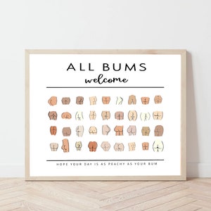 すべてのお尻を歓迎する風景画。バスルームの壁アート。バスルームのプリント。バスルームのアート。すべてのお尻を歓迎します。素敵なお尻。バスルームのサイン。