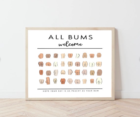 All Bums Are Welcome Landscape Print. Bathroom wall art. Bathroom print. Bathroom art. All butt welcome. Nice butt. Bathroom sign.