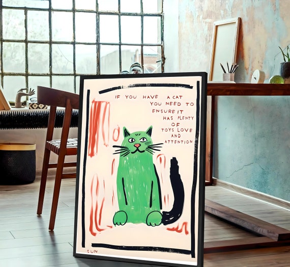 Green Cat Art Print: Funny Cat Quote Poster (Digital Download)