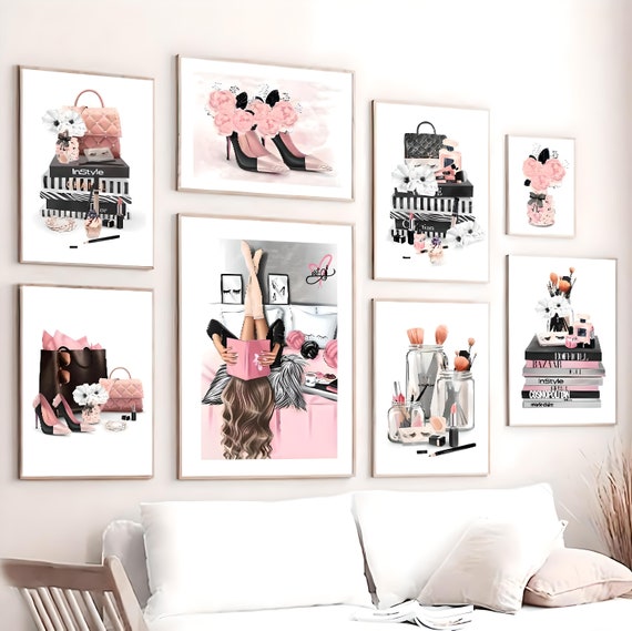 Pink Fashion Wall Art Prints: Girly Bedroom Decor (Digital Download)