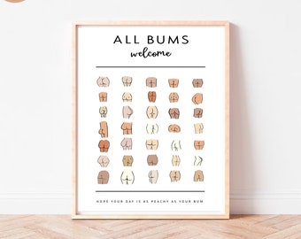Estampa engraçada de bumbum: arte de parede para banheiro estilo Boho (download digital)