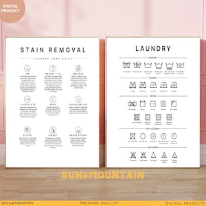 Horizontal Laundry Room 2 Print Set | Stain Removal | Laundry Room Sign  | Laundry Wall Decor | Printable Laundry Art |Laundry Symbols Guide
