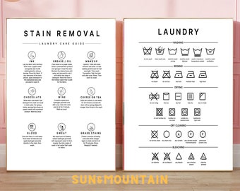 Laundry Room Prints Set: Stain Removal & Symbols Guide (Digital Download)