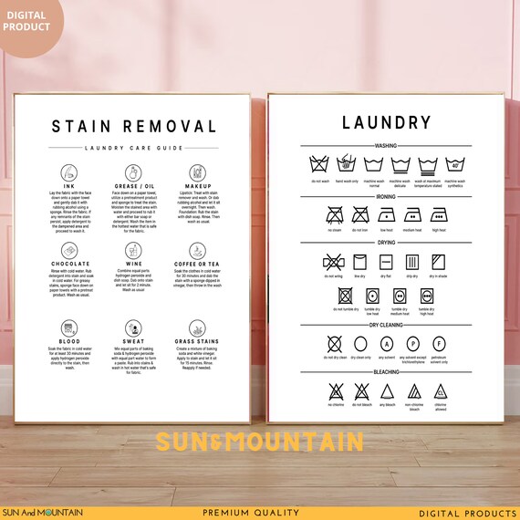 Laundry Room Prints Set: Stain Removal & Symbols Guide (Digital Download)