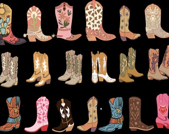 20 Cowgirl Boots SVG: Western Graphics Bundle (digital nedladdning)