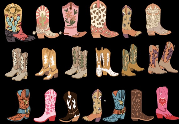 20 Cowgirl Boots SVG: Western Graphics Bundle (Digital Download)