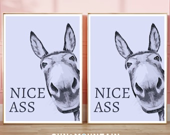 Funny Donkey Bathroom Art: "Nice Ass" Toilet Decor (Digital Download)