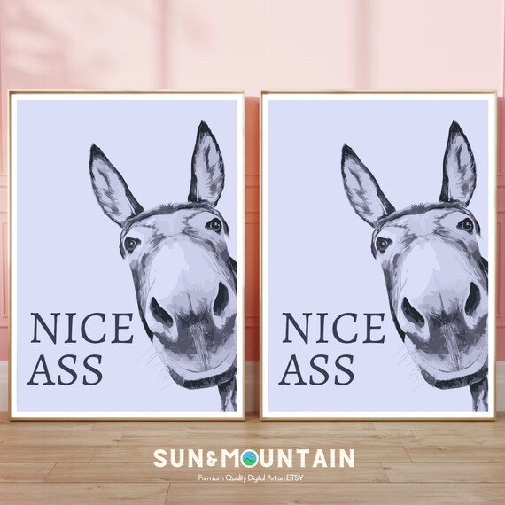 Funny Donkey Bathroom Art: "Nice Ass" Toilet Decor (Digital Download)