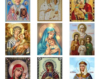 9 iconos religiosos antiguos / Impresiones digitales / Arte cristiano ortodoxo / Decoración de pared