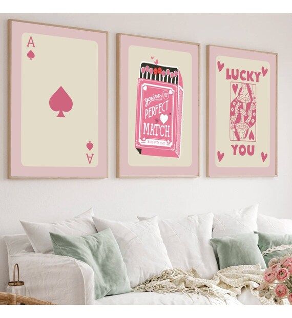 Retro Ace of Hearts Print Set: Pink Trendy Wall Art (Digital Download)