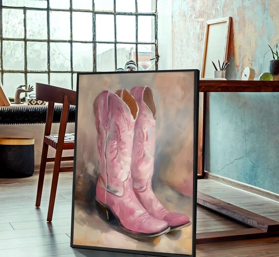 Pink Cowgirl Boots Print: Coastal Western Art (Digital Download)