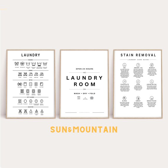 Laundry Room Print Set: Stain Removal & Symbols Guide (Digital Download)