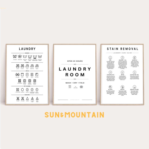 Laundry Room 3 Print Set | Stain Removal | Laundry Room Sign  | Laundry Wall Decor | Printable Laundry Art | Laundry Symbols Guide