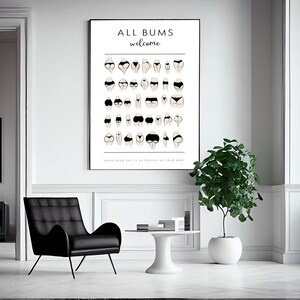 All Bums Are Welcome.Nice bum. Bathroom wall art. Bathroom print. Bathroom art. All butt welcome. Nice butt. Bathroom sign.Poster for toilet image 6