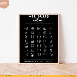 Black & White Nice Bum ,Body Positive Wall Print.Boho Funny Bathroom Signs Wall Art.All Bums Are Welcome.Self love.Body positive.Nice ass.