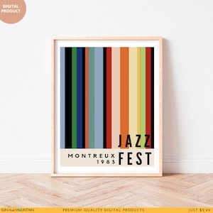 Jazz Festival Printable Wall Art, Retro Jazz Music Print, Mid Century Modern Print, Vintage Music Poster, Colorful Retro Home Decor