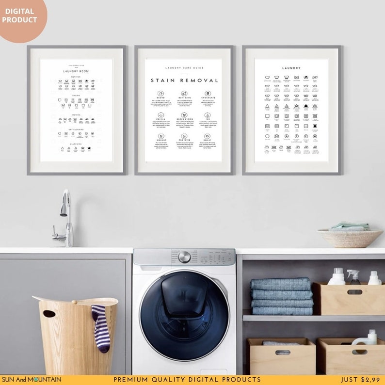 Complete Laundry Room Guide 3 Print Set Printable Wall Art Etsy
