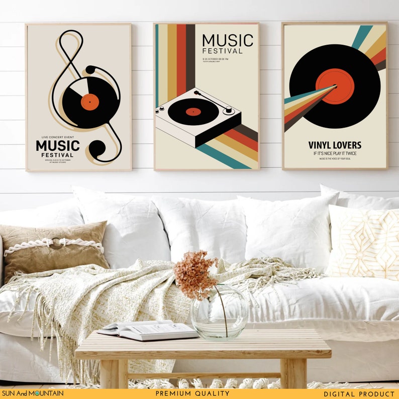 Jazz Music Wall Art Set of 4, Music Posters, Jazz Wall Art Vinyl Poster Music poster, Festival Print, Vintage posters, Mid century Wall Art image 6