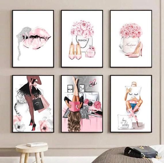 Pink Fashion Wall Art Prints: Girly Bedroom Decor (Digital Download)