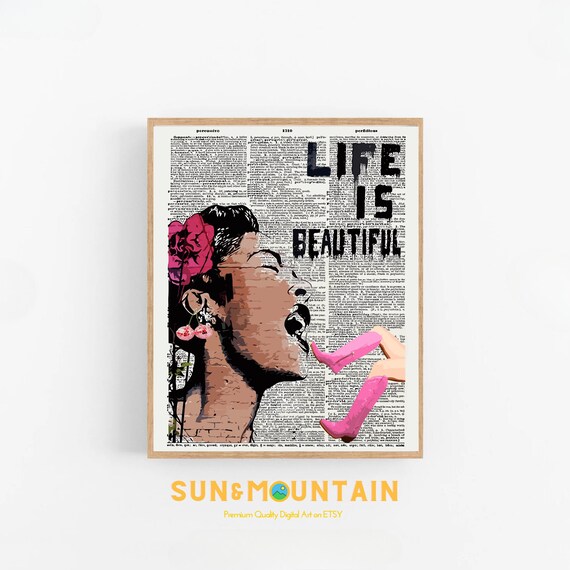 Retro Disco Cowgirl Collage Pink Print, Vintage Art, Life is beautiful,Girly Preppy Trendy Wall Art, Disco Ball, Cowgirl Boots Print, Banksy