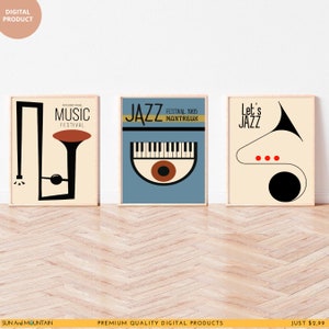 Jazz Music Wall Art Set of 3, Music poster, Festival Print, Vintage posters, Mid century Modern Printable Wall Art, Montreux Jazz Festival