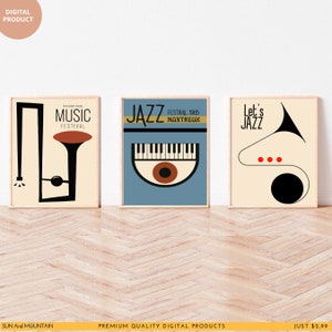 Jazz Musik Wand Kunst 3er Set, Musik Poster, Festival Print, Vintage Poster, Mid Century Modern druckbare Wandkunst, Montreux Jazz Festival