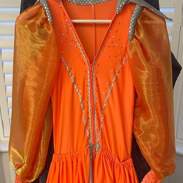 Bright orange child's size 10 - 13 year Lycra Mamma Mia style disco jumpsuit Abba Costume