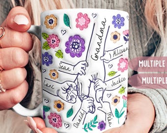 Personalized Mother's Day Mug, Custom hold my hand Grandma cup, Nanny Mug with Grandkids Names, Coffee Cup for Mom, Mug for Mimi, Mum mug
