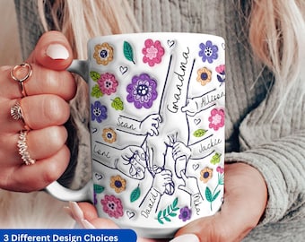 Personalized Mother&#39;s Day Mug: 3D Inflated Hands, Custom Grandma Gift